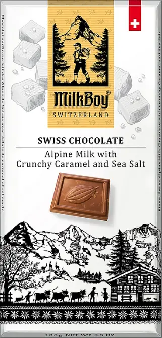 MILKBOY SWISS Mléčná čokoláda crunchy Caramel & Sea Salt 85g