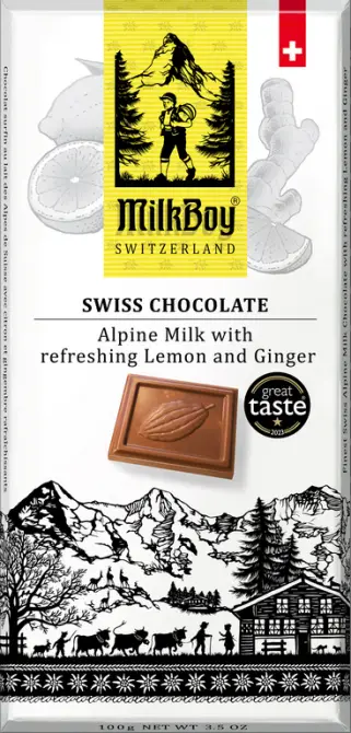 MILKBOY SWISS Mléčná čokoláda Lemon & Ginger 85g